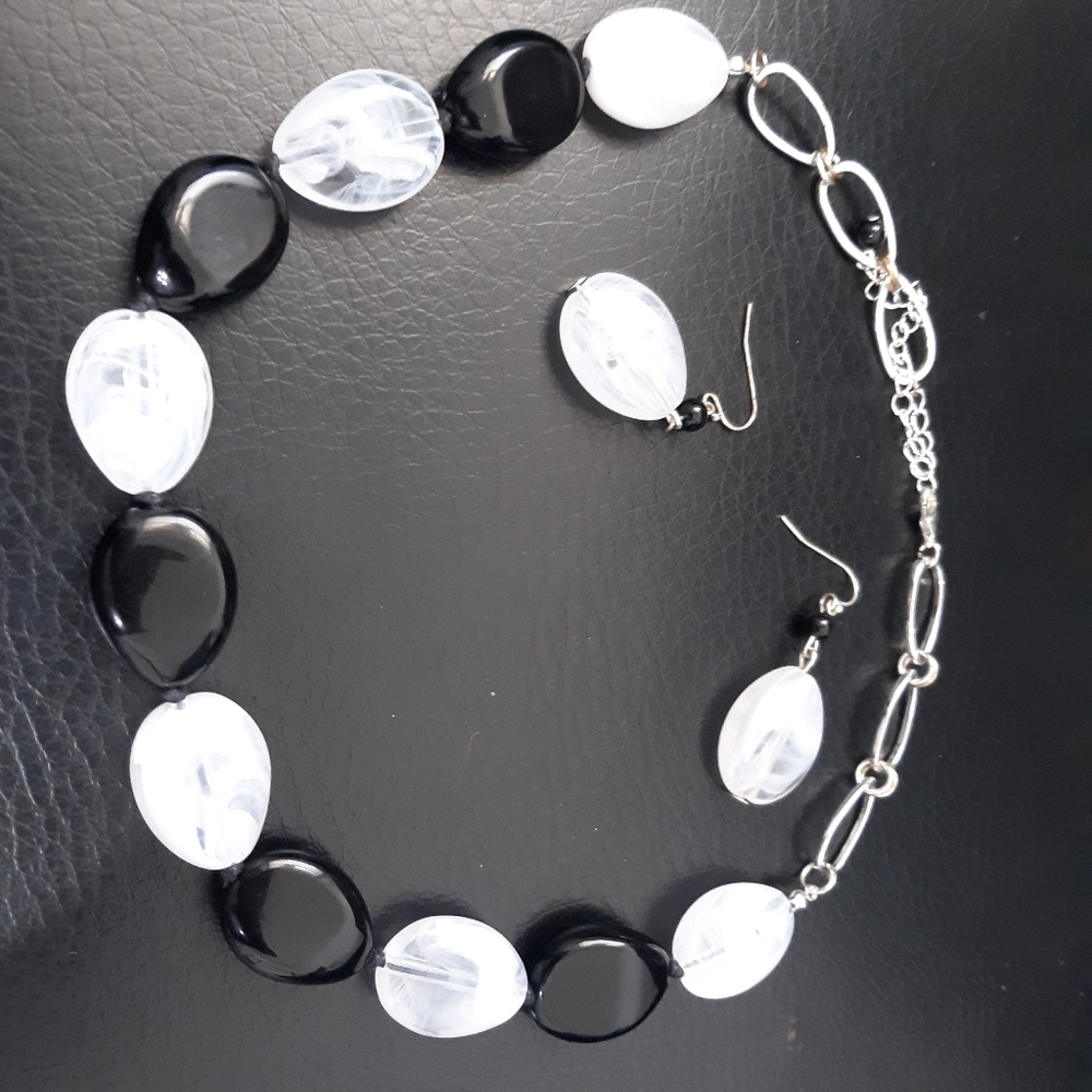 Black and white matching necklace and earrings